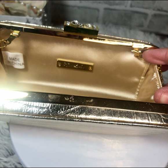 KATE LANDRY - Gold Alligator Print Evening Bag - Picture 11 of 16